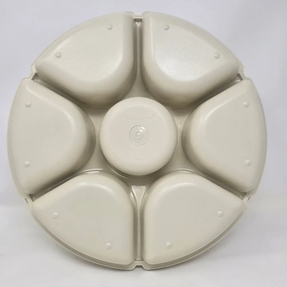 Vintage Tupperware Jel-ette‎ Serving Tray with Lid 1665-4 Almond 7 Compartment